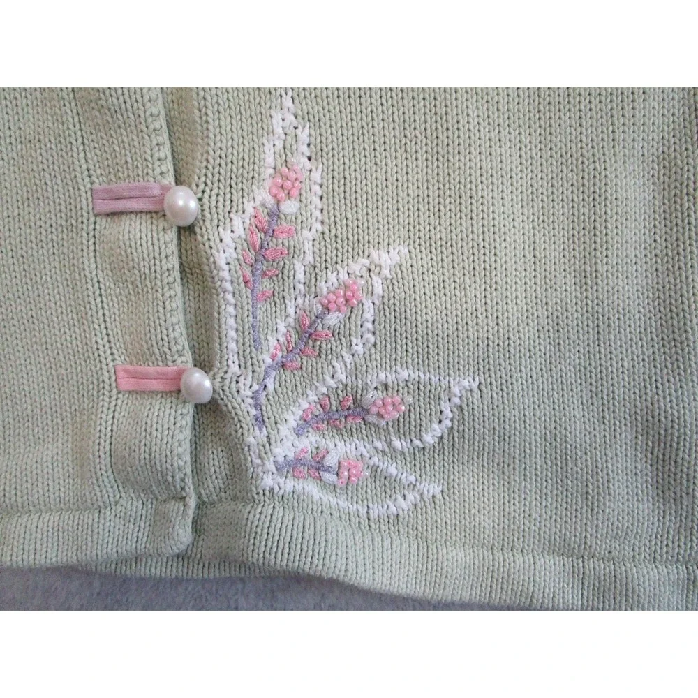 Vintage Storybook Knits Cardigan Womens LGreen Handknits‎ Sweater Cottagecore